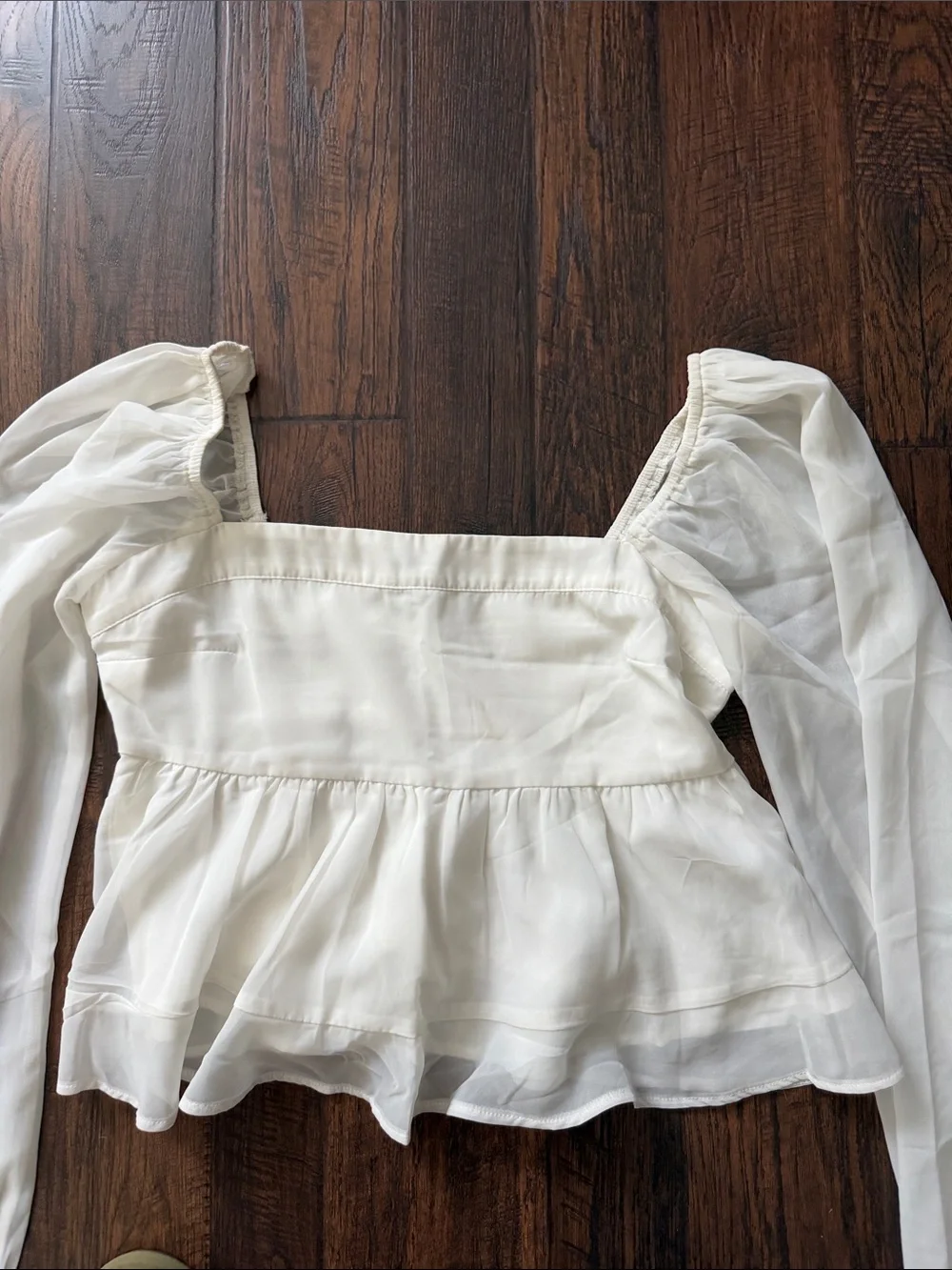 Abercrombie & Fitch Ivory Square-Neck Peplum Long-Sleeve Blouse